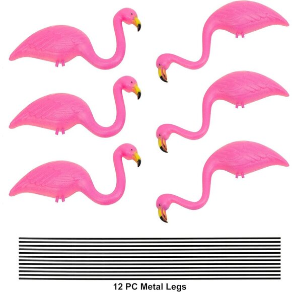 Pink Flamingos Yard Decorations - 6 Pack Small 14" Tall Plastic Flamingo Statue - Picture 5 of 6
